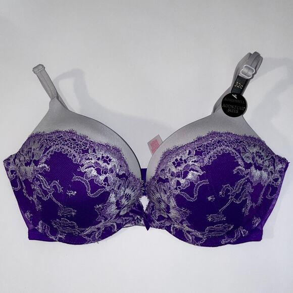 Victoria's Secret Bra 32C Purple Bombshell Plunge Padded 2 Cup Size Push Up - Picture 1 of 9